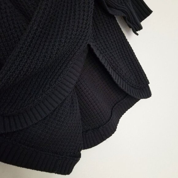 J.CREW Turtleneck Cotton Poncho M/L $155 Black Button 3/4 Sleeve Chunky Longline - Picture 14 of 16
